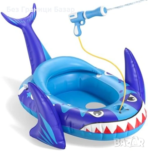 Нова Надуваема акула за басейн със седалка и водна пръскачка Детски пояс