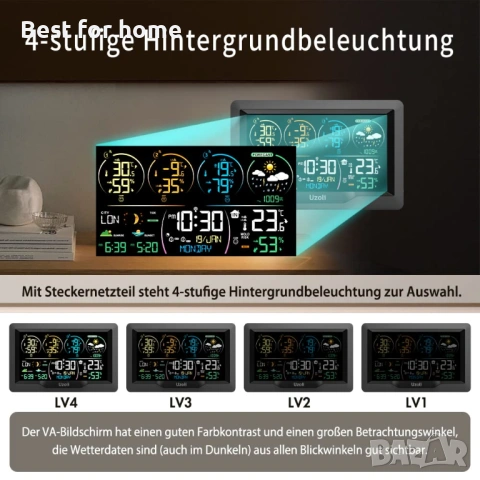 Безжична метеорологична станция Uzoli EM3390 с 3 външни сензора, DCF радио часовник, снимка 5 - Друга електроника - 53947363