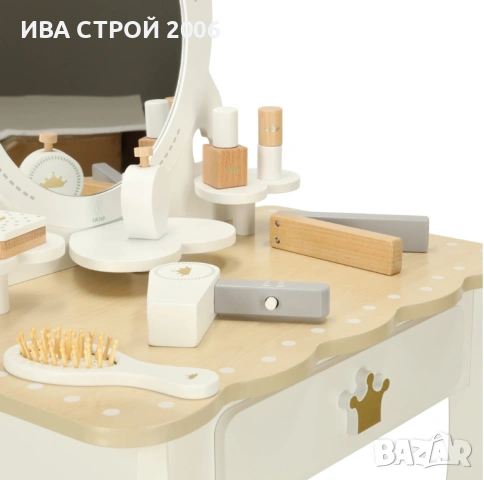 Детска дървена тоалетка с табуретка и аксесоари | Бяла | PraktiHome, снимка 6 - Играчки за стая - 54240286