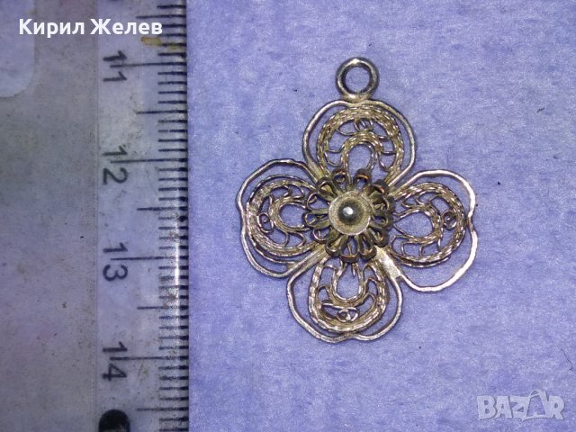 СТАРИННА ФИЛИГРАННА ПОСРЕБРЕНА МЕДНА ВИСУЛКА МЕДАЛЬОН ЧЕТИРИЛИСТНА ДЕТЕЛИНА РЪЧНА ИЗРАБОТКА 40092, снимка 4 - Антикварни и старинни предмети - 42855334