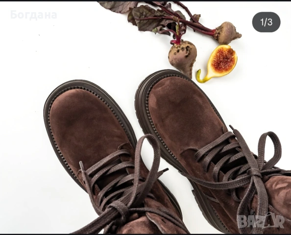 Кафяви боти естествен велур Aquamarineshoes, снимка 2 - Дамски боти - 54199824