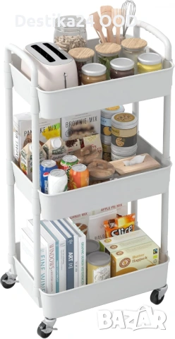 3-етажна помощна количка с колела – бяла, многофункционална, снимка 2 - Други - 52677171