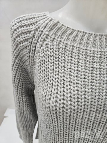 Сив дамски пуловер едро плетиво Natalee, снимка 2 - Блузи с дълъг ръкав и пуловери - 44208065