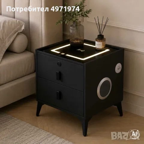 Черно смарт нощно шкафче с пръстов отпечатък