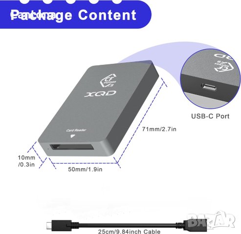CFexpress Type B Четец на карти USB 3.1 Gen 2 10Gbps, алуминиев, съвместим с Thunderbolt 3, снимка 4 - Чанти, стативи, аксесоари - 42635091
