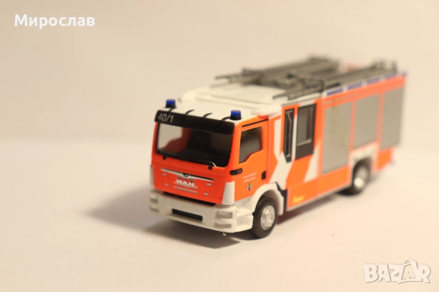 HERPA 1:87 H0 MAN ПОЖАРНА КАМИОН МОДЕЛ КОЛИЧКА, снимка 3 - Колекции - 52931324