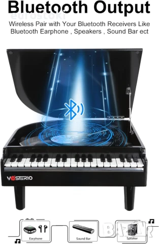 Грамофон Vosterio B-629-7, 3 скорости, вградени стерео високоговорители, Bluetooth вход и изход, снимка 8 - Грамофони - 51110146