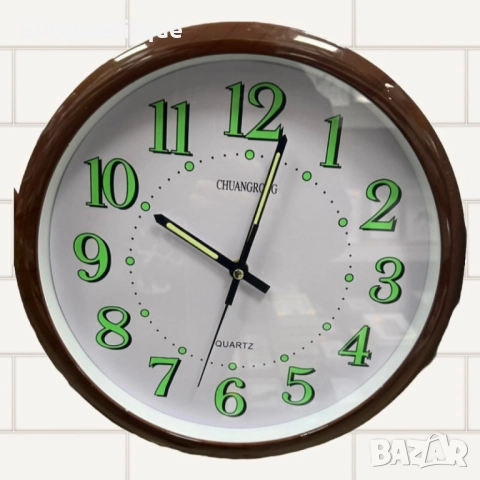 Стенен светещ часовник – Кръгъл, кафяв, безшумен / 30см, снимка 4 - Други стоки за дома - 52183649