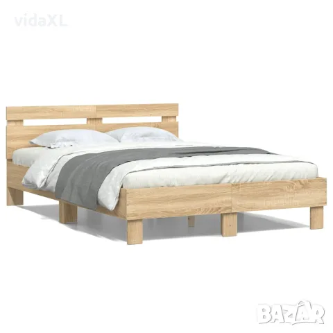 vidaXL Рамка за легло с табла и LED, дъб сонома, 120x200 см, снимка 5 - Спални и легла - 56146677