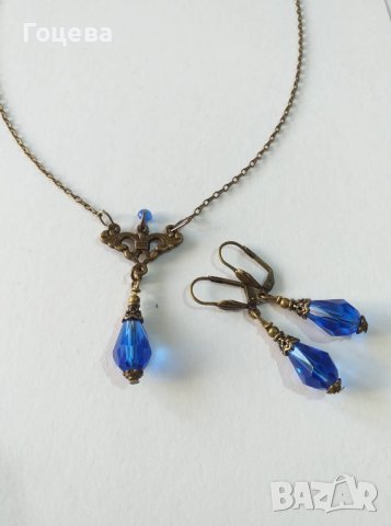 Разкошен комплект бижута с кралско сини капки от Венецианско стъкло и бронзови орнаменти, снимка 11 - Бижутерийни комплекти - 40711991