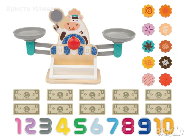 Дървена детска везна с аксесоари Образователна играчка, снимка 2 - Образователни игри - 48907262