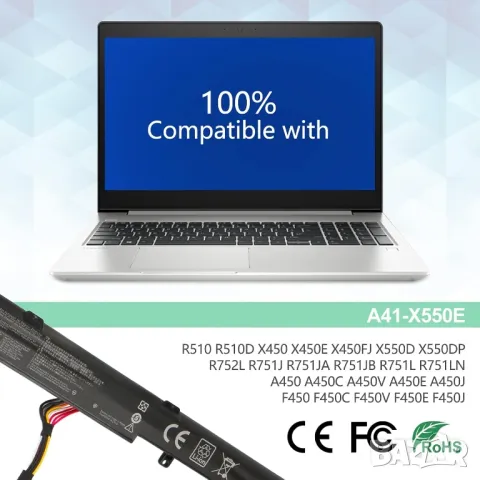 Батерия за лаптоп ASUS A41-X550E, 15V, 2950 mAh, 4 клетки, заместител , снимка 4 - Части за лаптопи - 49235011