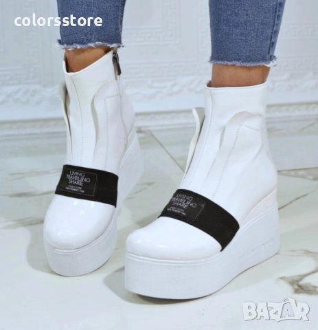 Боти на платформа - бял лак с бяло ходило - K135, снимка 3 - Дамски боти - 39620609