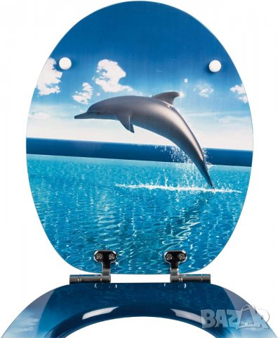  Calmwaters® тоалетна седалка с морски мотив делфин с механизъм за двойно плавно затваряне, снимка 6 - Други - 40058134