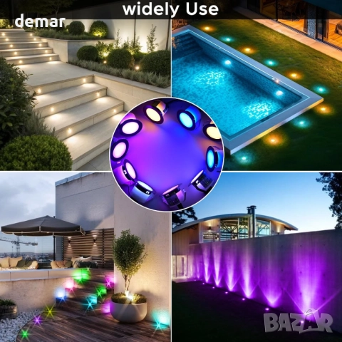 GEYUEA Home 6 броя смарт LED палубни лампи, RGBW+IC, IP67 Ø45MM 12V, дистанционно, снимка 7 - Лед осветление - 52105030