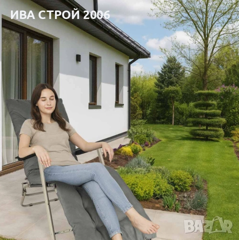 Сгъваем градински шезлонг с възглавница | Регулируем шезлонг за градина, тераса и плаж, снимка 6 - Градински мебели, декорация  - 54192593