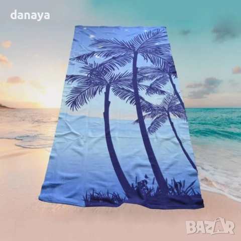 6598 Плажна кърпа с палми хавлия за плаж и море с тропически дизайн – 140×70 см