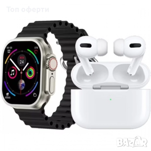 SM99 Ultra – Комплект Smart Часовник + Слушалки, 7 Каишки, Безжично Зареждане, Bluetooth, Сензори за