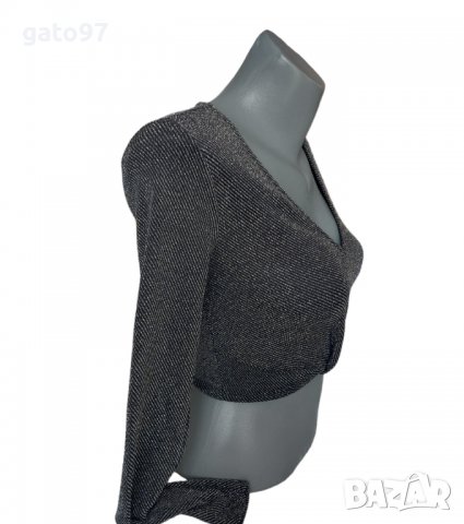 Тъмносива блестяща блузка Stradivarius, снимка 3 - Блузи с дълъг ръкав и пуловери - 39391886