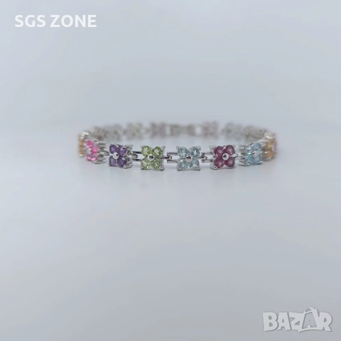 Нежна гривна с цветя от сребро с естествен топаз, аметист, перидот, цитрин, снимка 14 - Гривни - 52688944