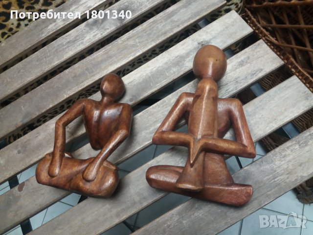 Стари дървени фигури в пози/ асани на Йога, снимка 8 - Декорация за дома - 30940660