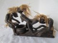  23 см дълга композиция от дърво с дървен съд, негри, негър, снимка 3