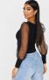 PrettyLittleThing черен топ тип корсет с органза ръкави XS, снимка 3