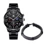 Мъжки елегантен водоустойчив часовник BASID / Цвят – черен със сребристи елементи; Подарък: гривна; , снимка 1 - Мъжки - 44355771