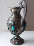 Стара Антикварна Сребърна кана за вода/сребро 925 проба,емайл,тюркуази/чаша,сребро/, снимка 2