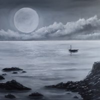 Маслена картина Пълнолуние над морето, снимка 3 - Картини - 31239024