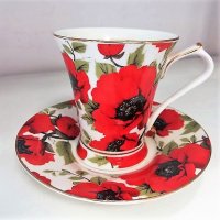 Големи, порцеланови чаши с чинийка за кафе, чай, капучино и др., снимка 1 - Чаши - 31342044