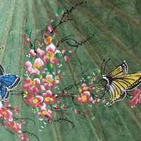 Ръчно изработен, ръчно рисуван тайландски чадър "Цветя и пеперуди", парасол,  Чианг Май/ Chiang Mai, снимка 4 - Други - 31803303