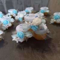 Декорирано бурканче с мед в синьо, снимка 2 - Подаръци за кръщене - 37136394