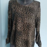 Еластична блуза в зелен леопардов принтер "tru" / голям размер , снимка 2 - Блузи с дълъг ръкав и пуловери - 40537039
