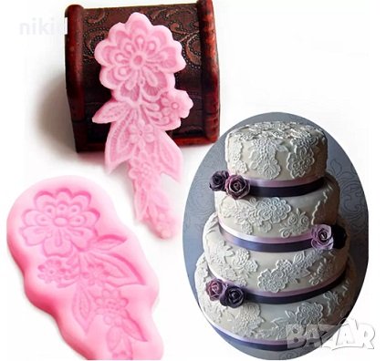 Красиво дантелено цвете 2 част тип вейнър дантела силиконов молд форма фондан декор торта гъмпейст, снимка 1