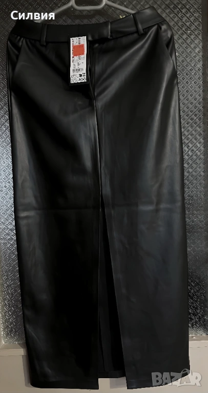 Нова дълга черна лъскава кожена пола "Amisu" / "Амису" с етикет, номер 48, размер "S", снимка 1