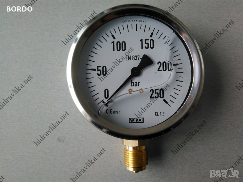 Манометър с глицерин WIKA - Ф100/0-250 bar (радиален), снимка 1