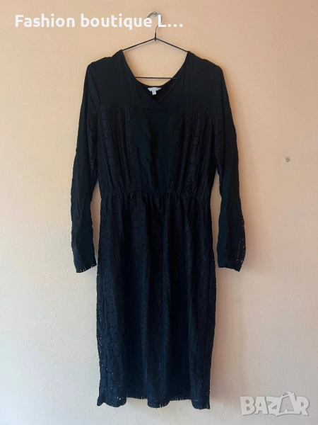 Черна дантелена рокля с подплата и ластик в талията с дълъг ръкав М размер на марката Bon’a’parte 🖤, снимка 1