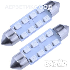 КРУШКА C5W 12V 8LED SMD 39mm ЧЕРВЕНА /допустимо отклонение 1,5мм/, снимка 1