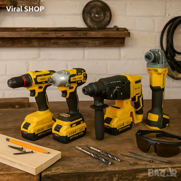 Комплект 4 в 1 – Перфоратор, Ъглошлайф, Гайковерт И Винтоверт, снимка 1