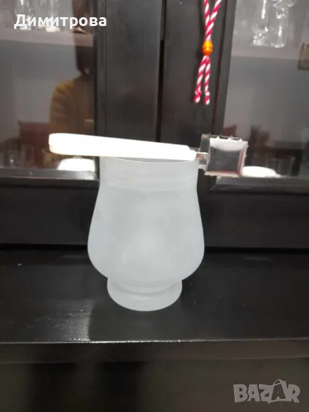 Стъклен съд за лед с щипка, снимка 1