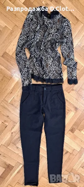 лот черен слим панталон и блузка , снимка 1