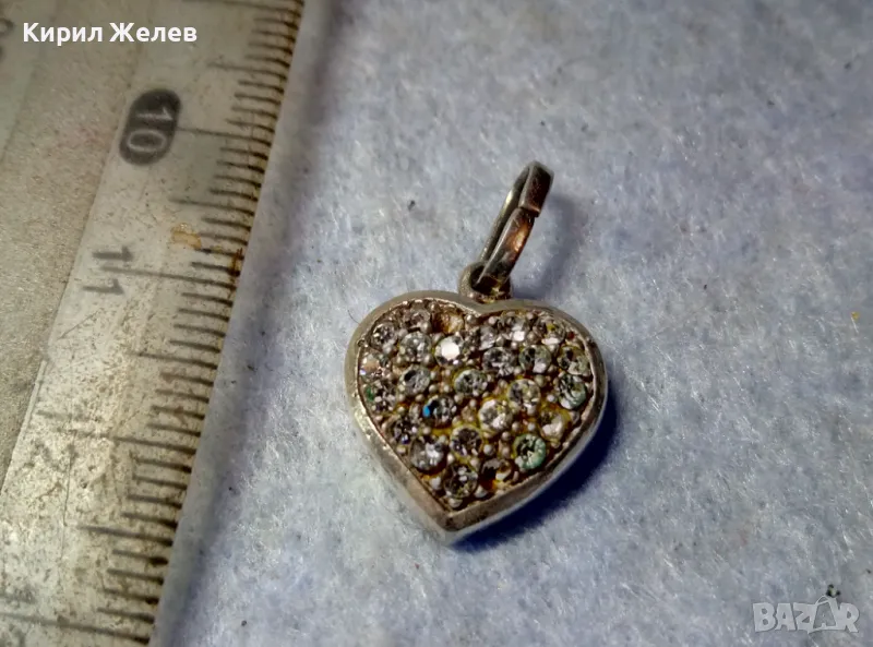 СТАР ФИН СРЕБЪРЕН ПЕНДАНТ СЪРЧИЦЕ СРЕБРО ВИСОКА ПРОБА ИНКРУСТИРАН с БЛЕСТЯЩИ ЦИРКОНИ 48596, снимка 1