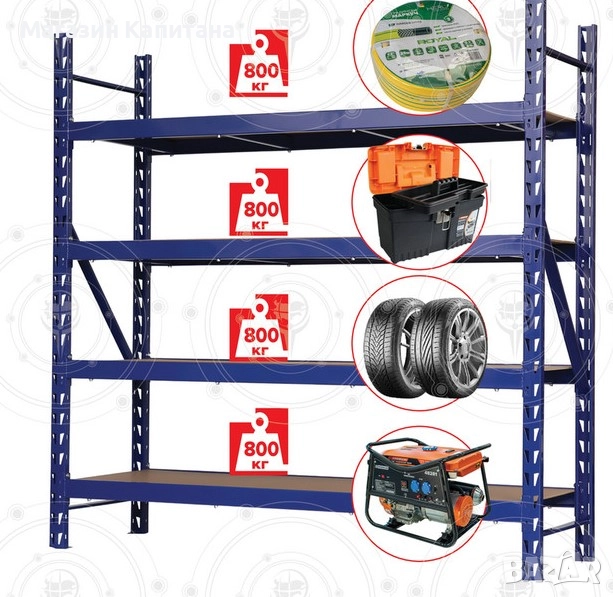 Стелаж метален складов 4х800кг. 200х200х60см., снимка 1