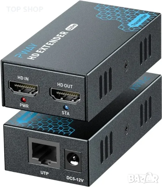 PW-DT243 HDMI удължител през IP, 1080p над 394 фута (120 м) Ethernet Cat5e/6 кабел, снимка 1