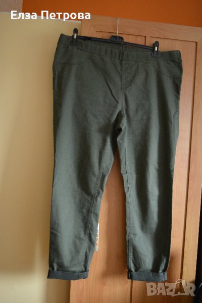 Дамски пролетно-есенен дънков панталон тип клин, маслено зелено, снимка 1
