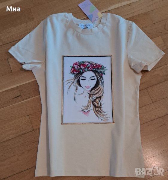 Дамска бежова тениска., снимка 1