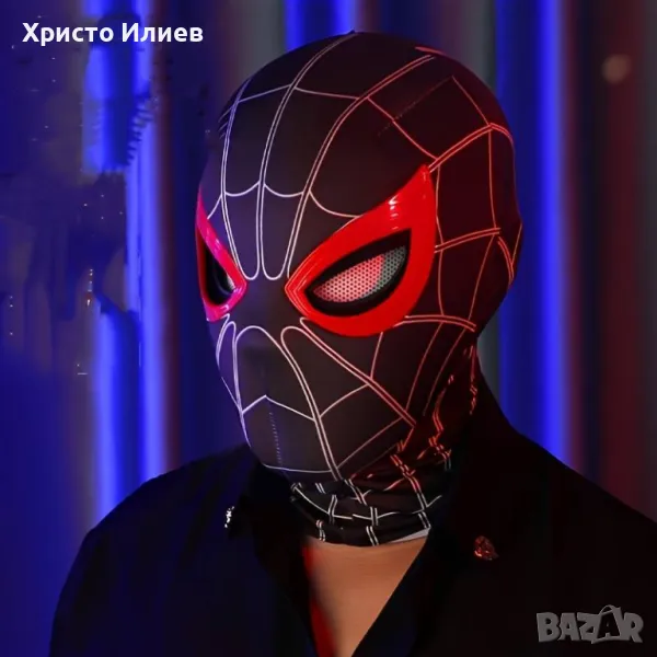 Маска SpiderMan Спайдърмен с мигащи очи и контрол на брадичката реалистична, снимка 1