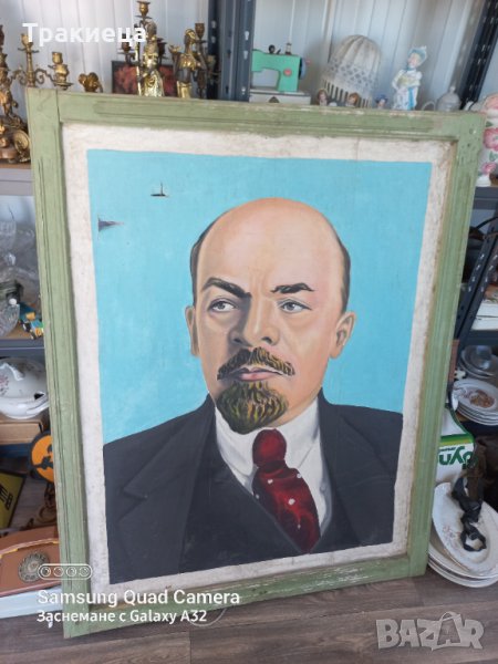 Огромна Стара картина масло на платно Ленин портрет, снимка 1