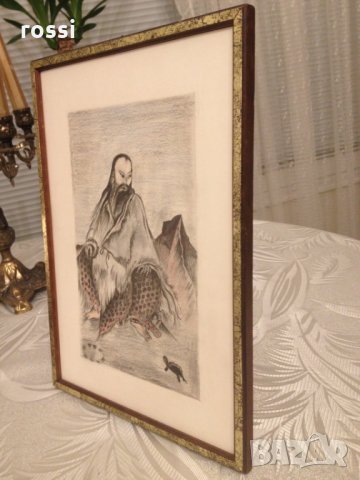 Китайска картина -цветна графика 1985 г. оригинал с рамка, снимка 4 - Картини - 30624463